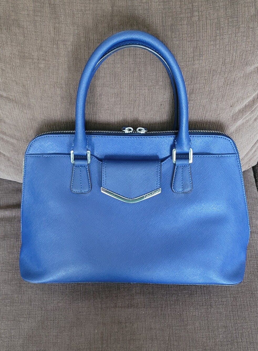 Calvin Klein Cobalt Blue Leather Satchel Handbag